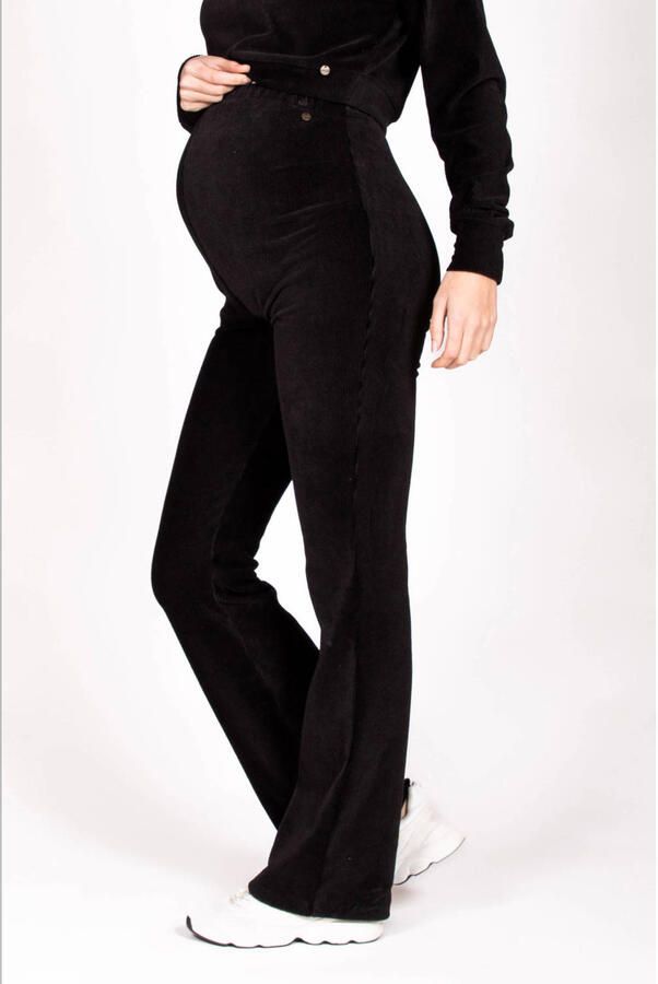 LOVE2WAIT straight high waist zwangerschaps broek zwart rib gebreid - Foto 2