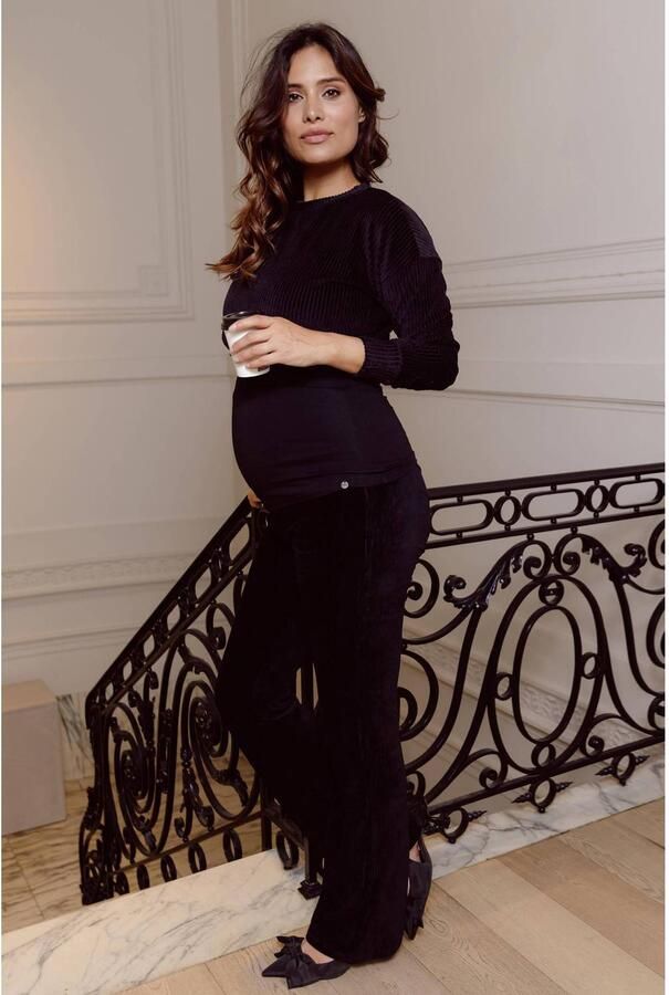 LOVE2WAIT straight high waist zwangerschaps broek zwart rib gebreid Dames Stretchkatoen - Foto 2