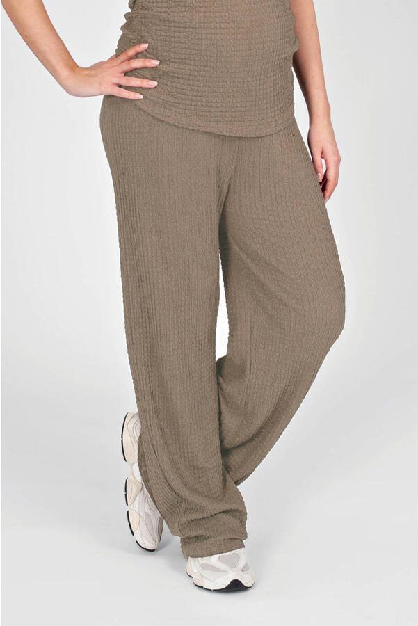 LOVE2WAIT straight high waist zwangerschaps casual broek met textuur taupe Bruin Dames Polyester
