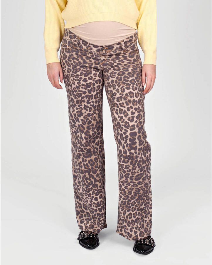 LOVE2WAIT straight regular waist zwangerschaps casual broek met panterprint bruin