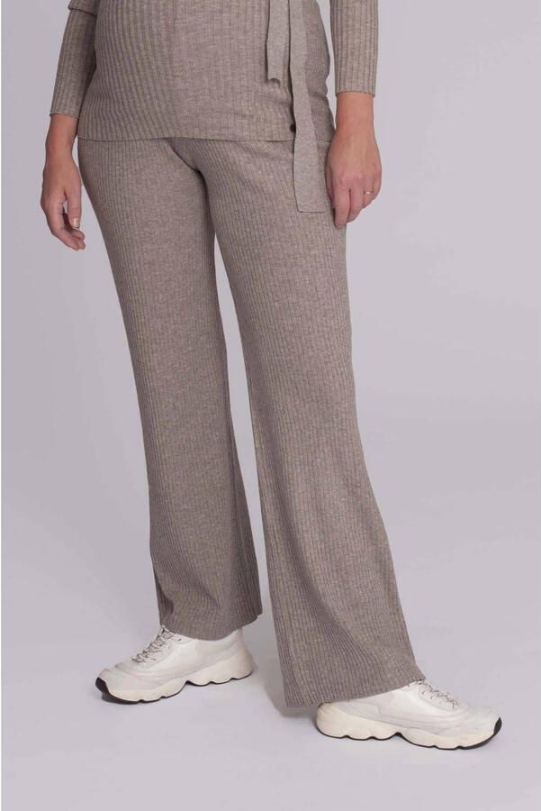 LOVE2WAIT wide leg high waist zwangerschaps broek beige rib gebreid