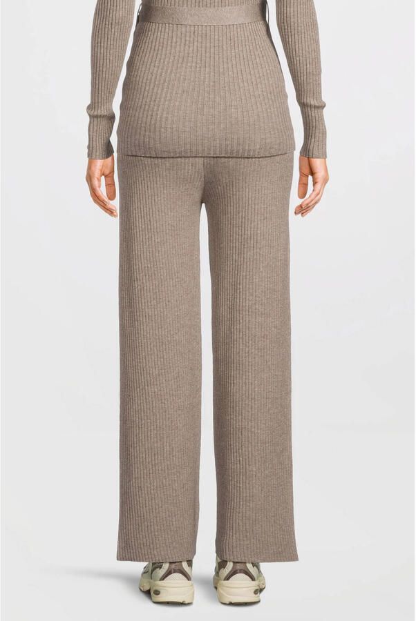 LOVE2WAIT wide leg high waist zwangerschaps broek beige rib gebreid - Foto 4