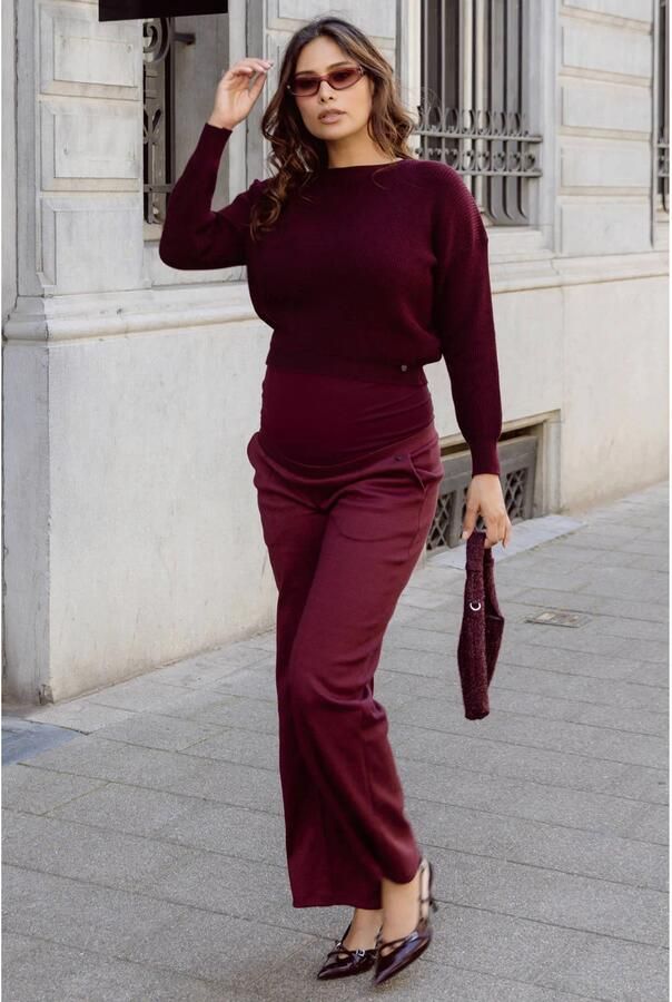 LOVE2WAIT wide leg zwangerschapsbroek donkerrood