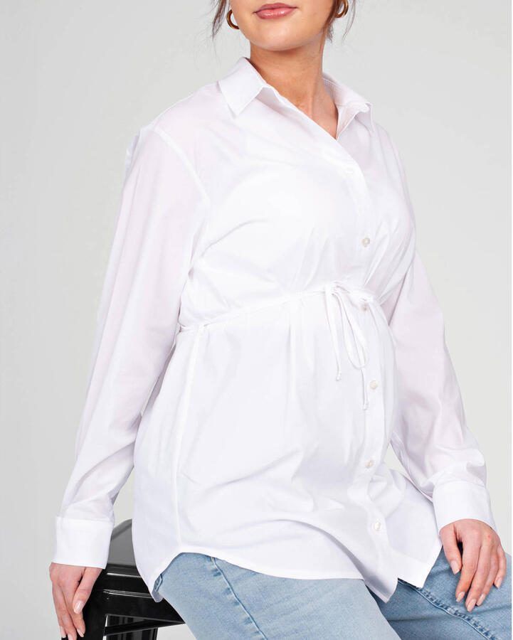 LOVE2WAIT zwangerschaps blouse wit Dames Stretchkatoen Klassieke kraag