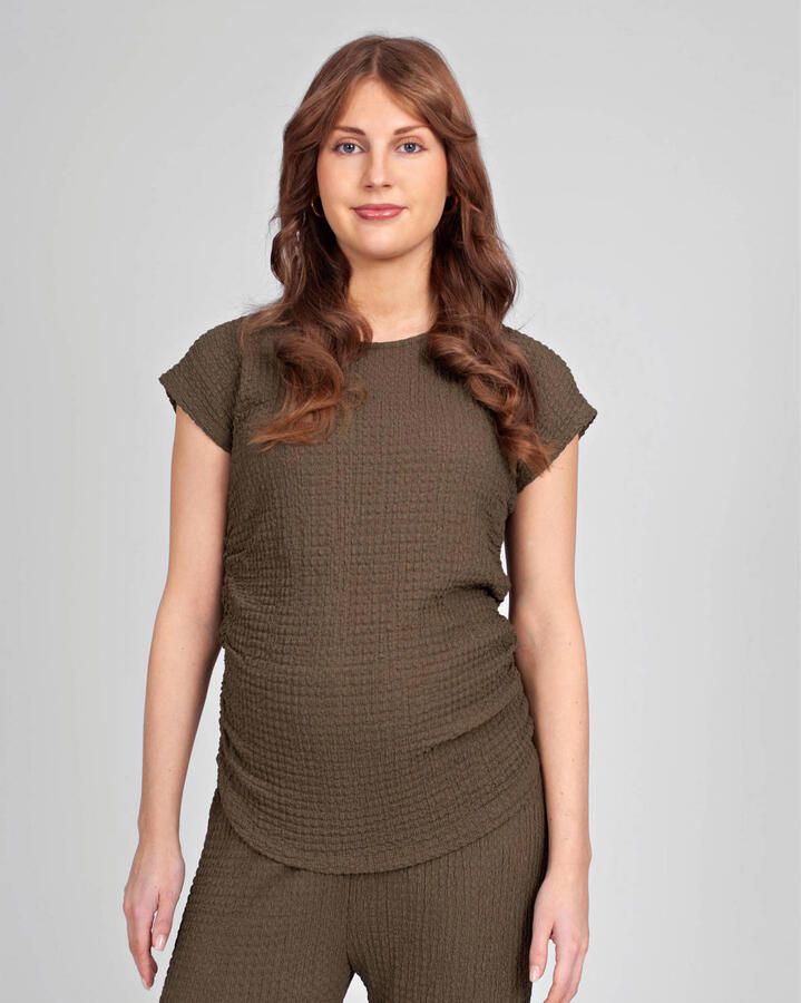 LOVE2WAIT zwangerschaps blousetop met textuur olijfgroen
