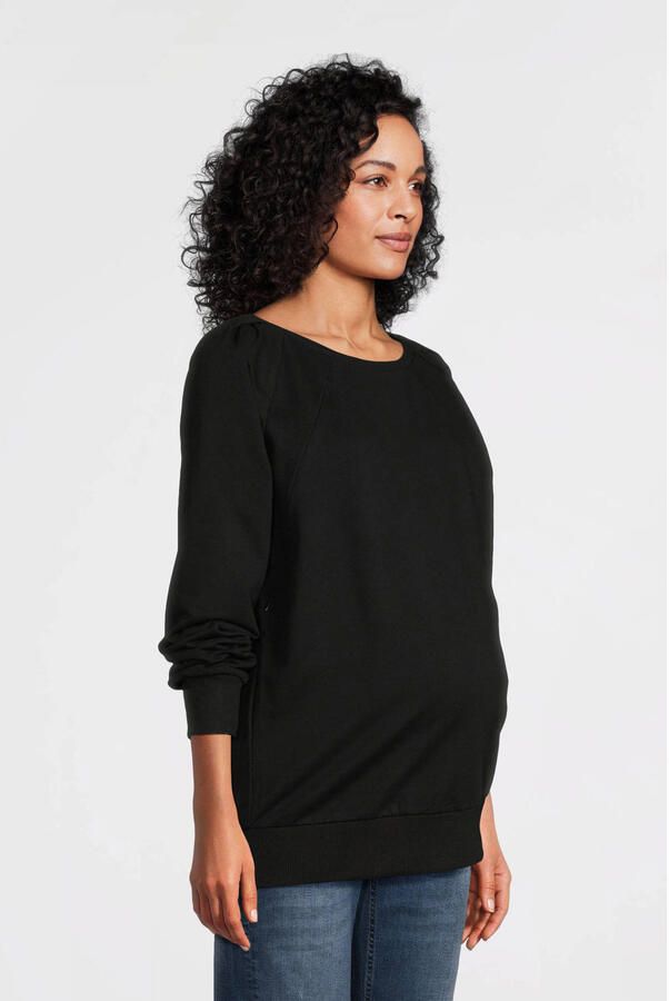 Love2wait zwangerschaps- en voedingshoodie zwart Trui Dames Polyester Capuchon XS - Foto 4