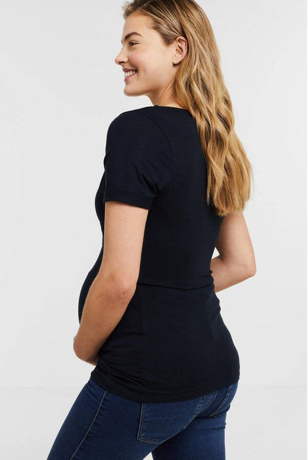 Love2wait zwangerschaps- en voedingstop donkerblauw T-shirt Dames Tencel V-hals XL
