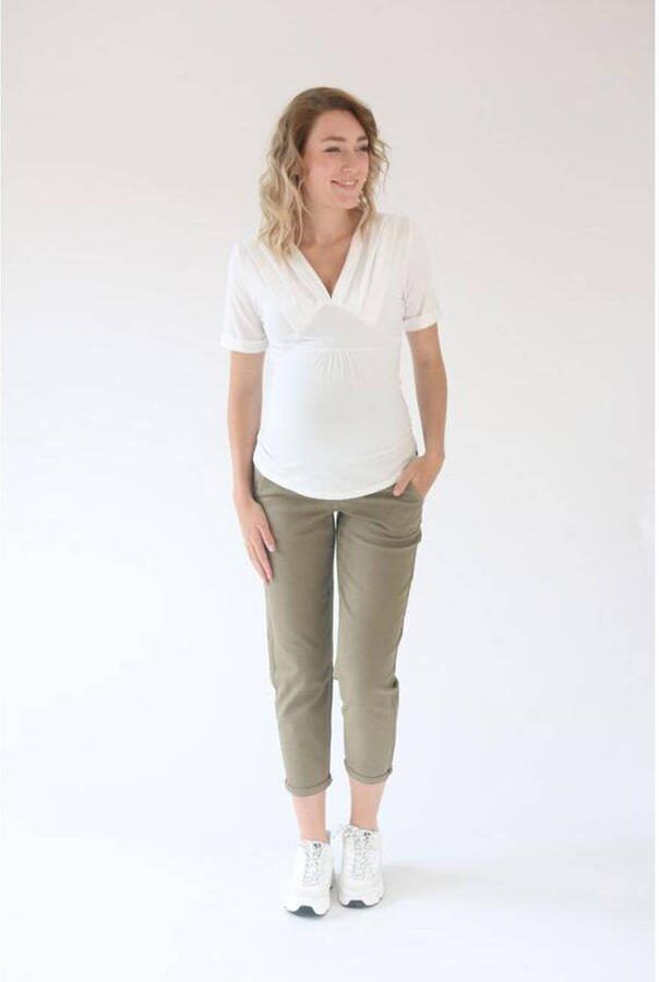 Love2wait zwangerschaps- en voedingstop wit T-shirt Dames Tencel V-hals XL