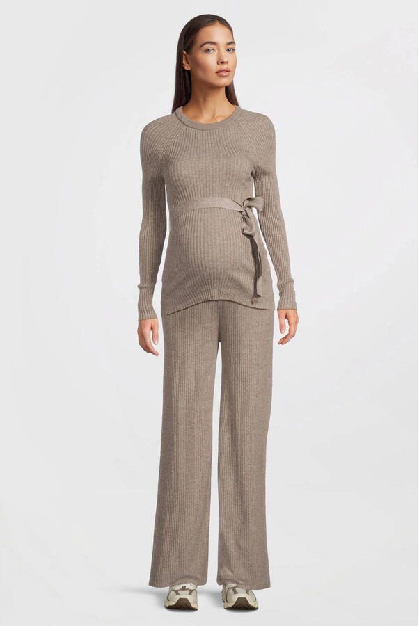LOVE2WAIT zwangerschaps longsleeve beige rib gebreid - Foto 3