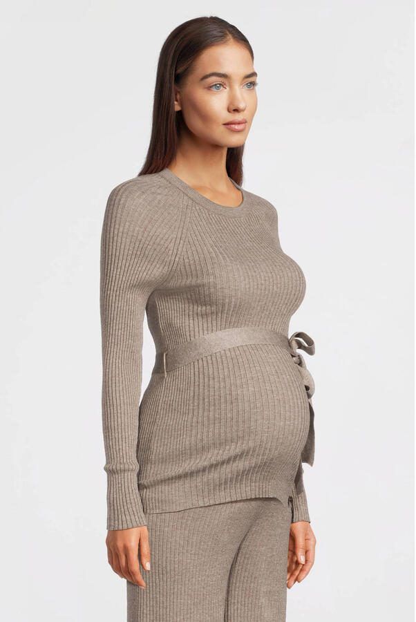 LOVE2WAIT zwangerschaps longsleeve beige rib gebreid - Foto 4