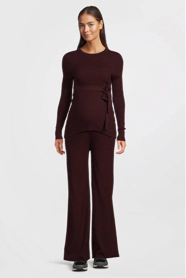 LOVE2WAIT zwangerschaps longsleeve donkerrood rib gebreid - Foto 3