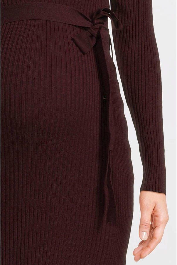 LOVE2WAIT zwangerschaps midi jurk rib gebreid rood