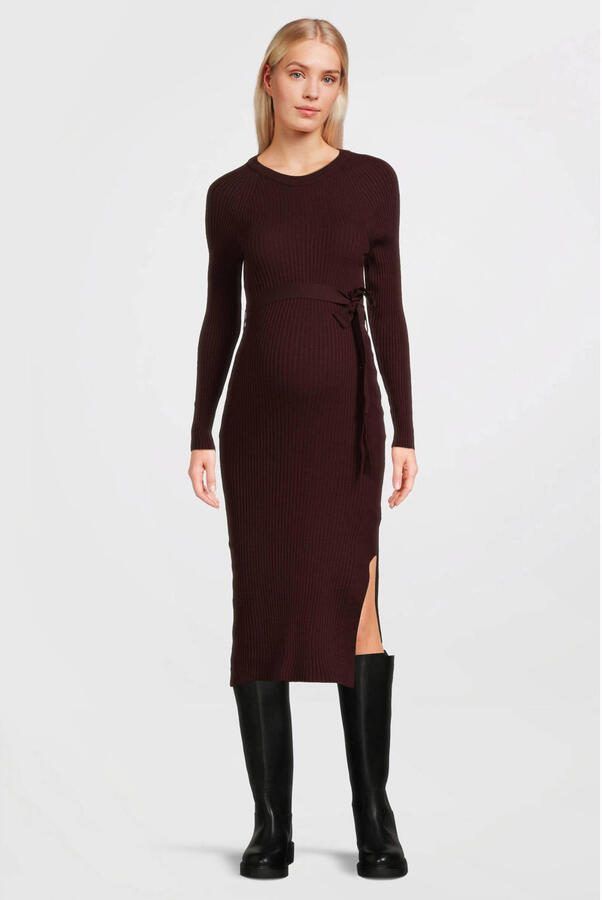 LOVE2WAIT zwangerschaps midi jurk rib gebreid rood - Foto 3