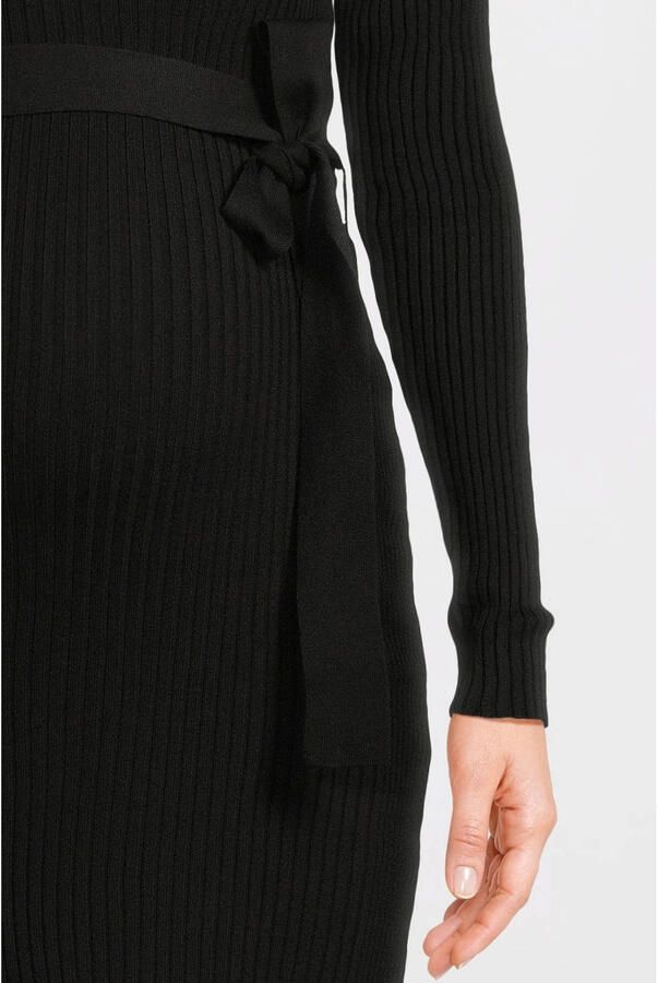 LOVE2WAIT zwangerschaps midi jurk rib gebreid zwart