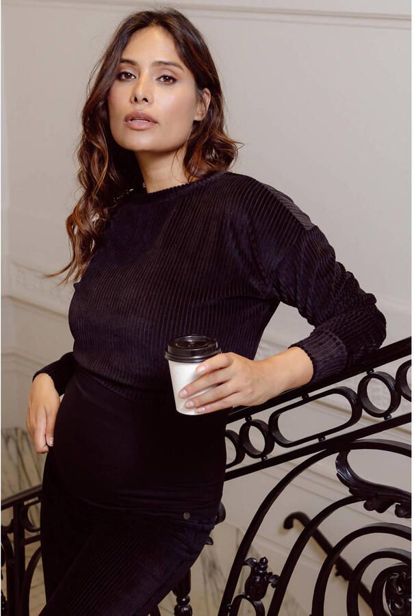 LOVE2WAIT zwangerschaps sweater zwart Trui Dames Corduroy Ronde hals - Foto 3