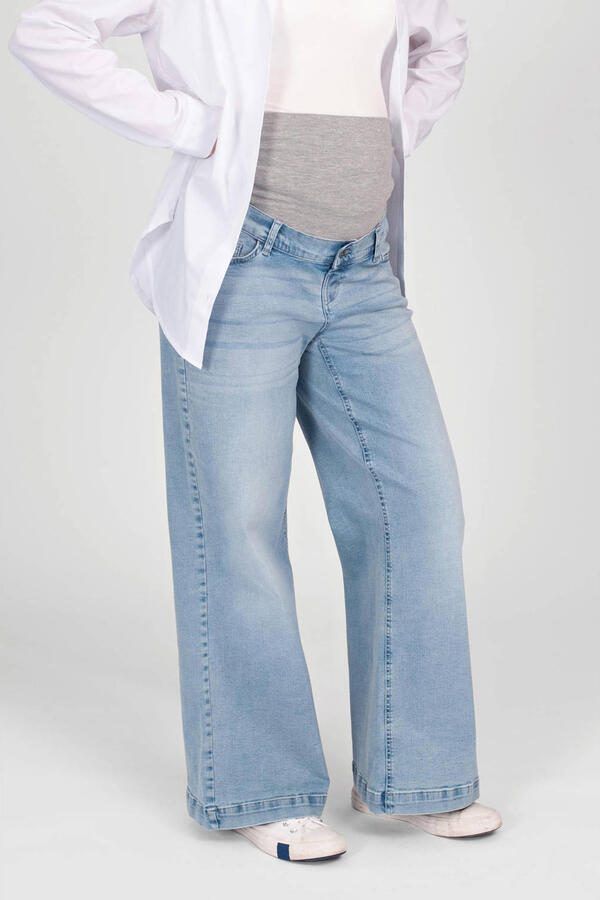 LOVE2WAIT zwangerschaps wide leg jeans light blue denim