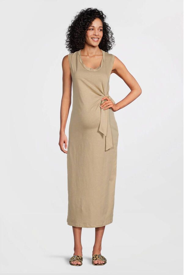 Love2wait zwangerschapsjurk Lucca beige Dames Katoen Ronde hals Effen XS - Foto 2
