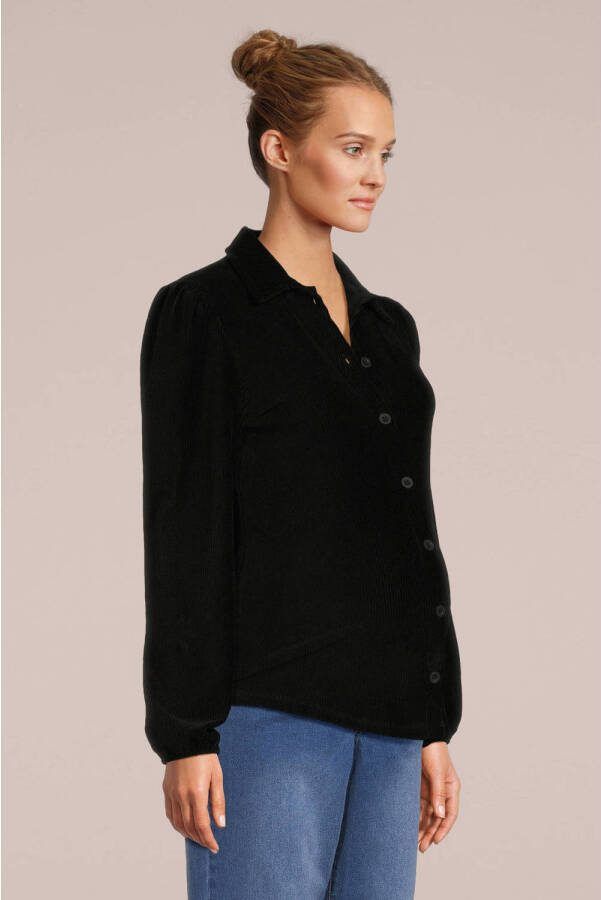 Love2wait zwangerschapsblouse zwart Dames Fluweel Klassieke kraag Effen XL
