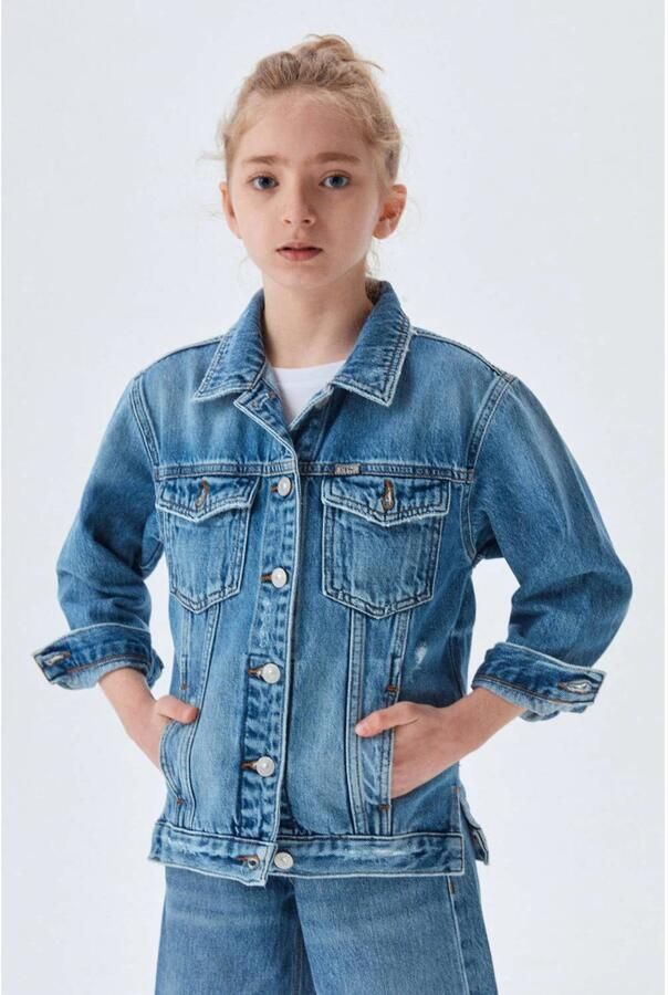 LTB spijkerjas Ronny G leva wash Blauw Meisjes Denim Klassieke kraag Effen 128 - Foto 4
