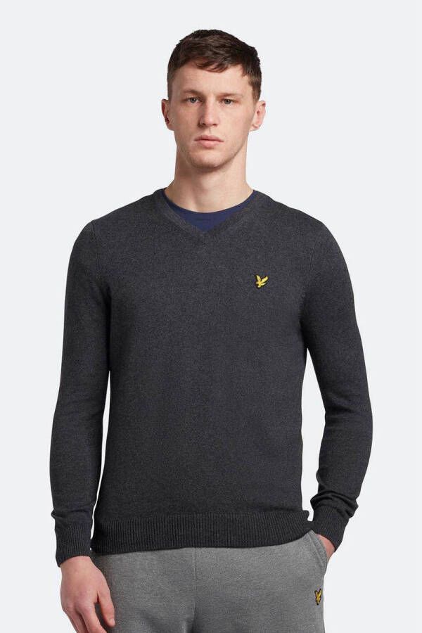 Lyle & Scott fijngebreide trui met wol charcoal marl