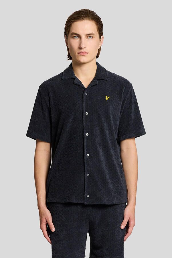 Lyle & Scott badstof relaxed casual overhemd donkerblauw