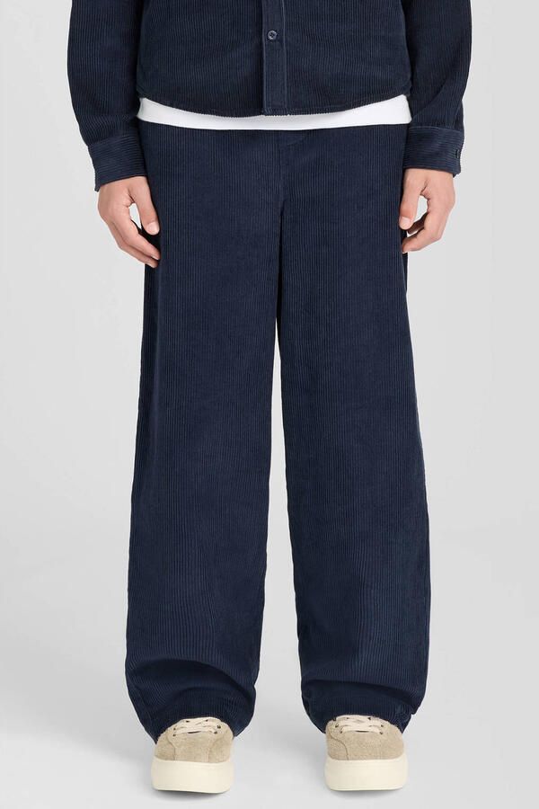 Lyle & Scott corduroy casual broek donkerblauw