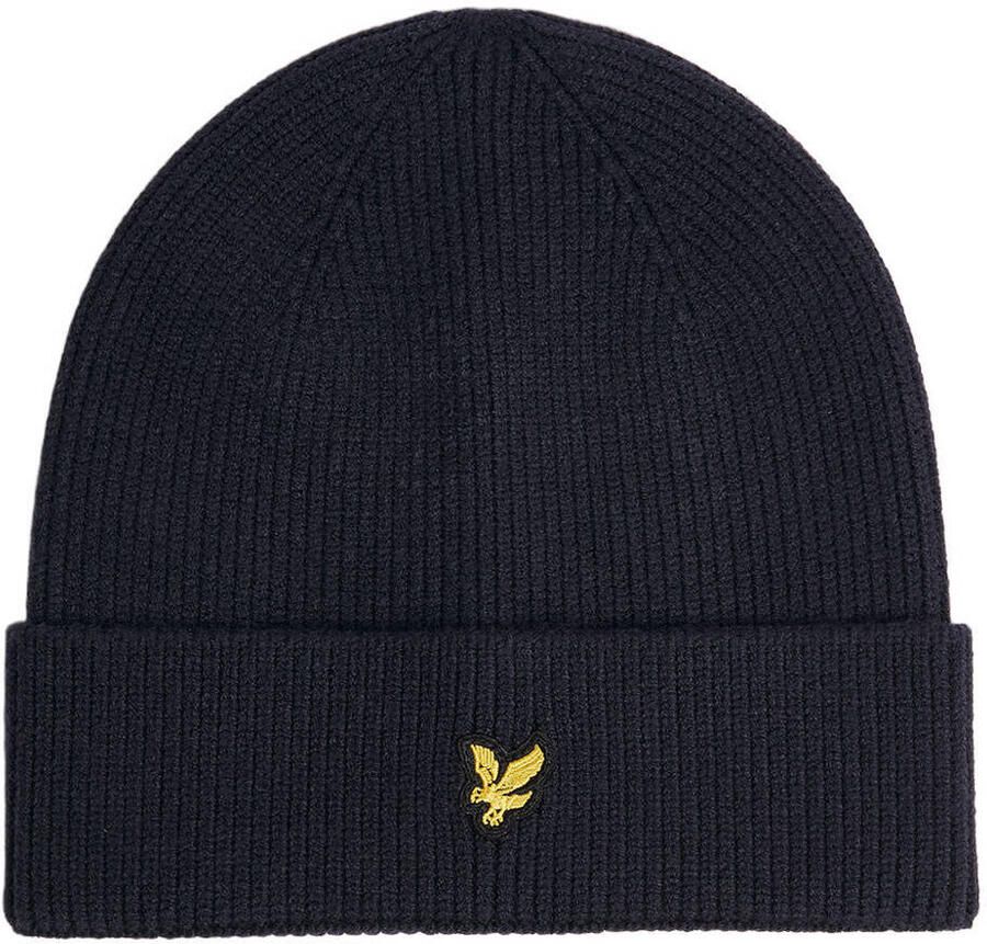 Lyle & Scott gebreide muts met logo donkerblauw