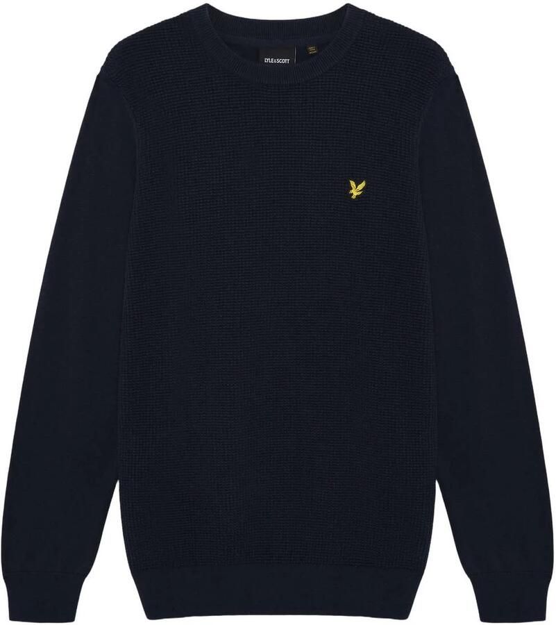 Lyle & Scott katoenen regular fit gebreide trui met wafelstructuur dark navy