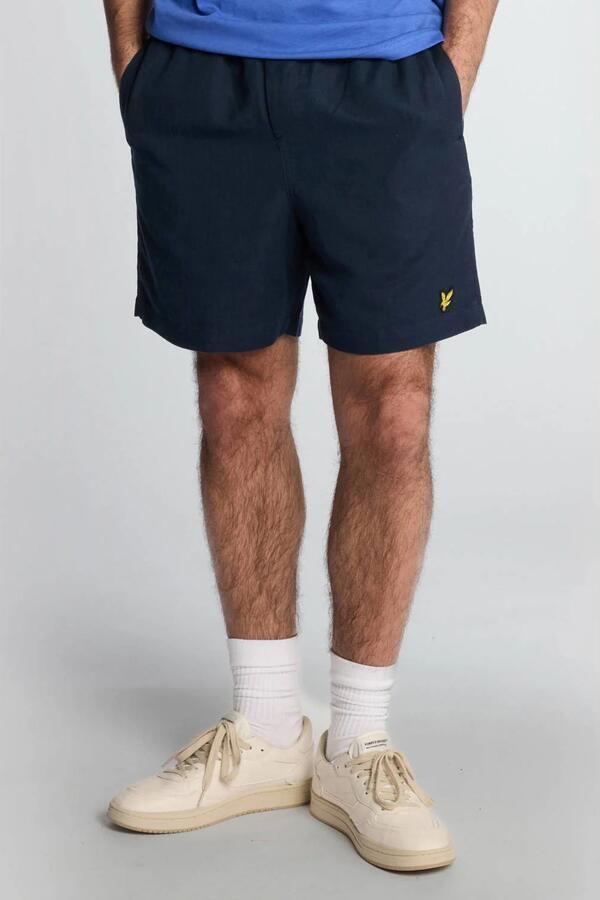 Lyle & Scott linnen regular casual short donkerblauw