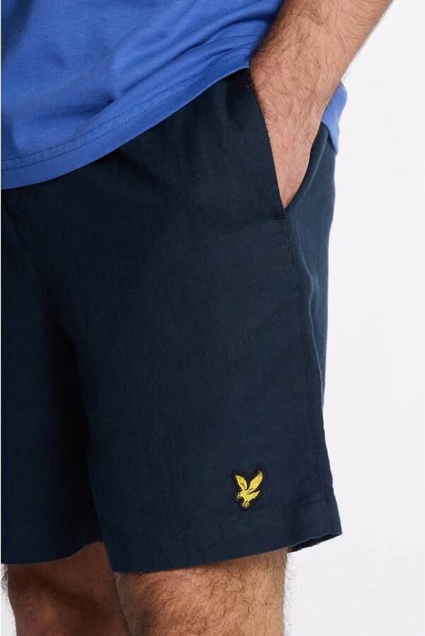 Lyle & Scott linnen regular casual short donkerblauw - Foto 2