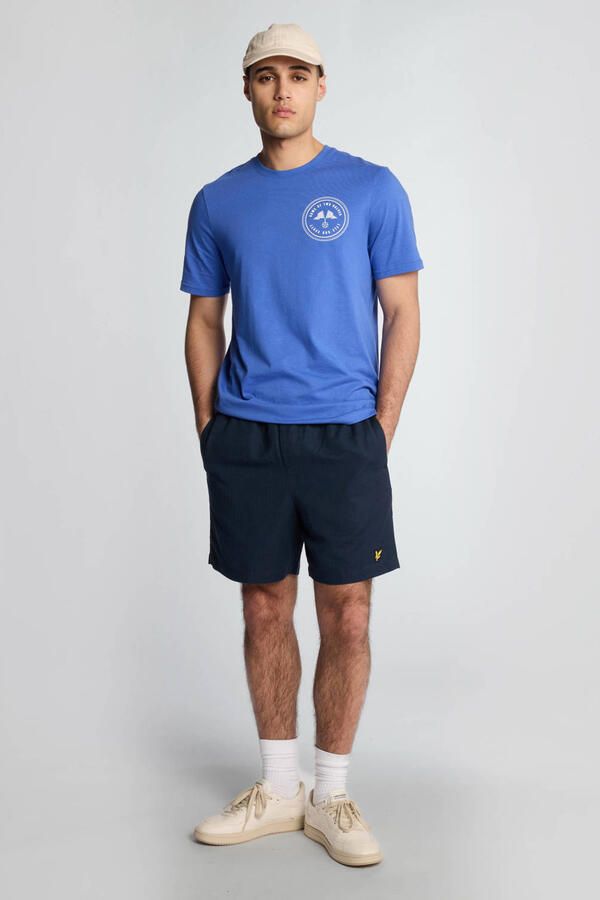 Lyle & Scott linnen regular casual short donkerblauw - Foto 3
