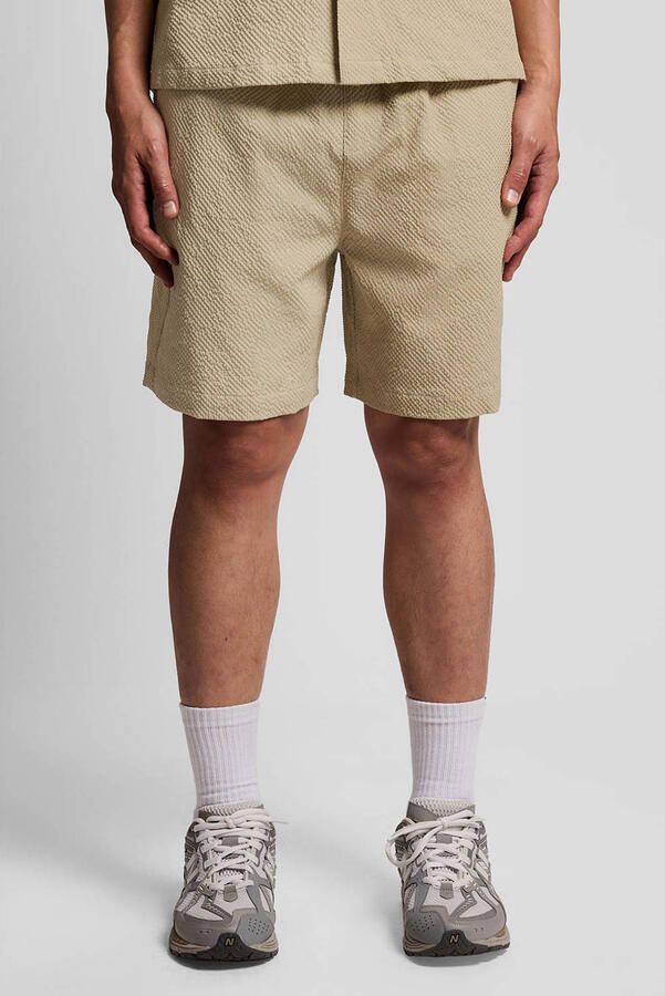 Lyle & Scott regular casual short met textuur lichtkaki