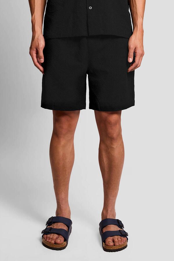 Lyle & Scott regular casual short met textuur zwart