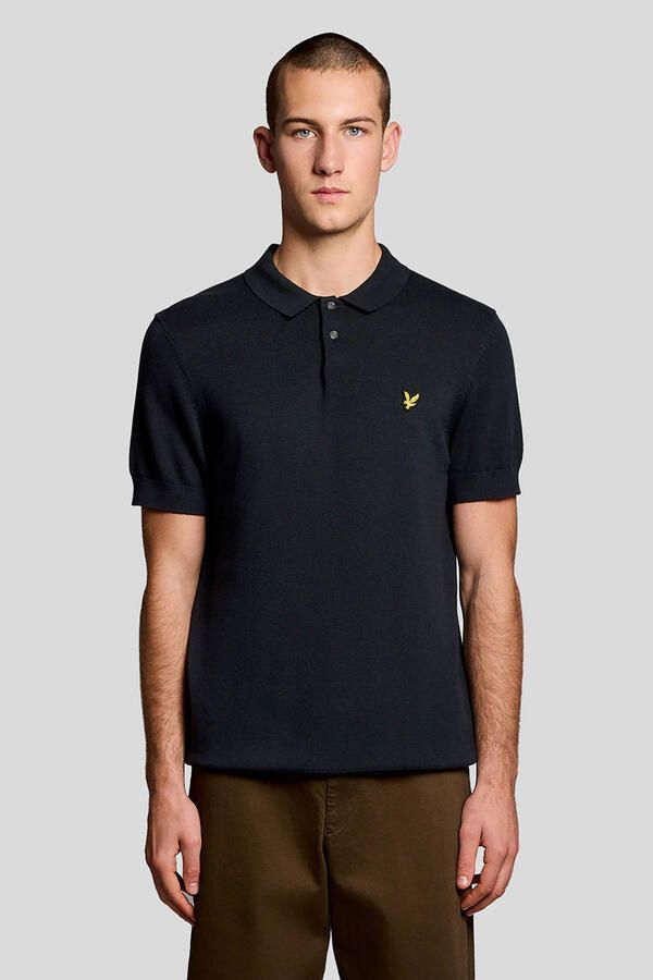 Lyle & Scott regular polo fijn gebreid donkerblauw