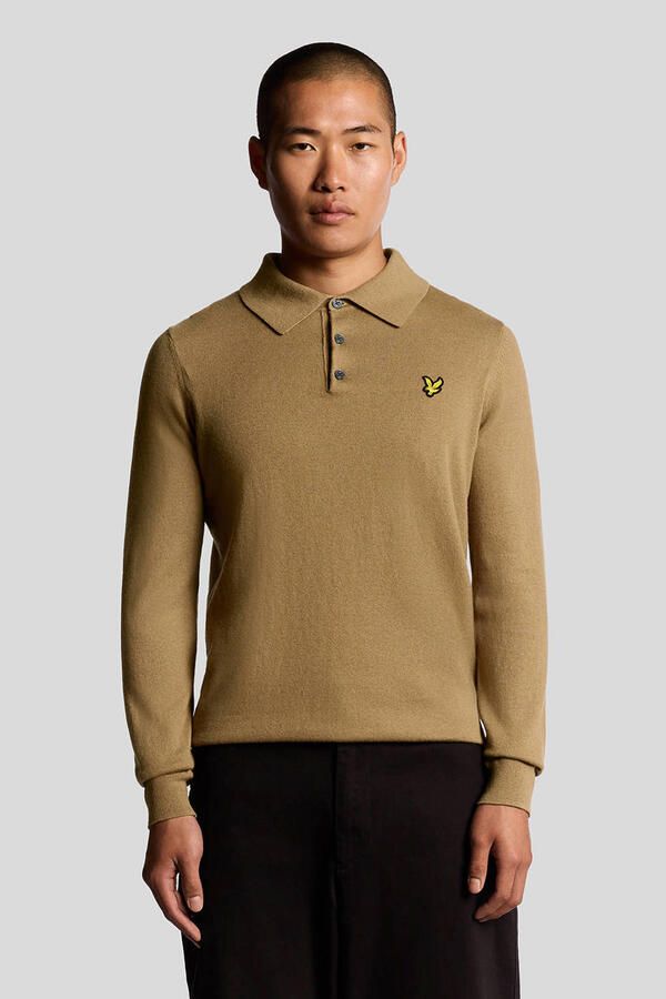 Lyle & Scott Polo Shirt Lange Mouw Lyle & Scott KN2113V COTTON MERINOS POLO-X851 TIGERS EYES - Foto 2