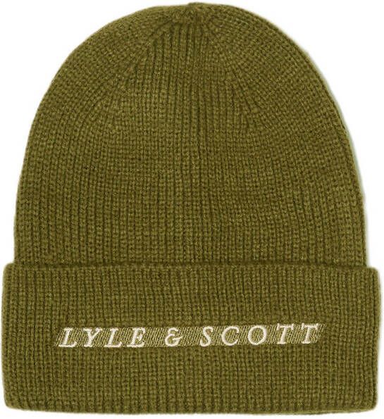Lyle & Scott muts met logo olijfgroen