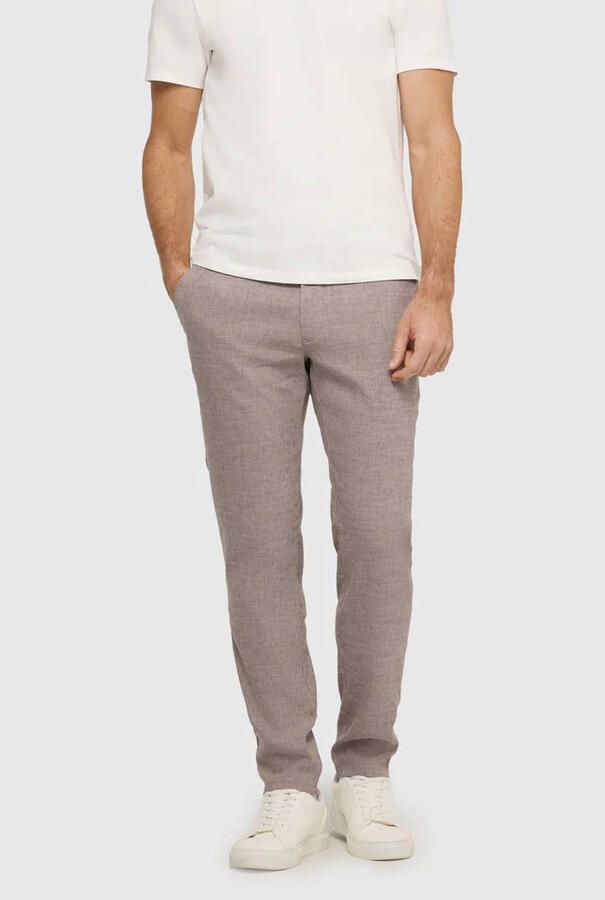 MAC Lennox Sport slim casual broek met linnen lichtbruin