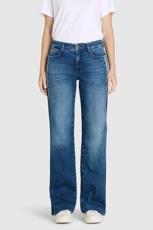 MAC Wide fit jeans van katoenmix met sierstrepen