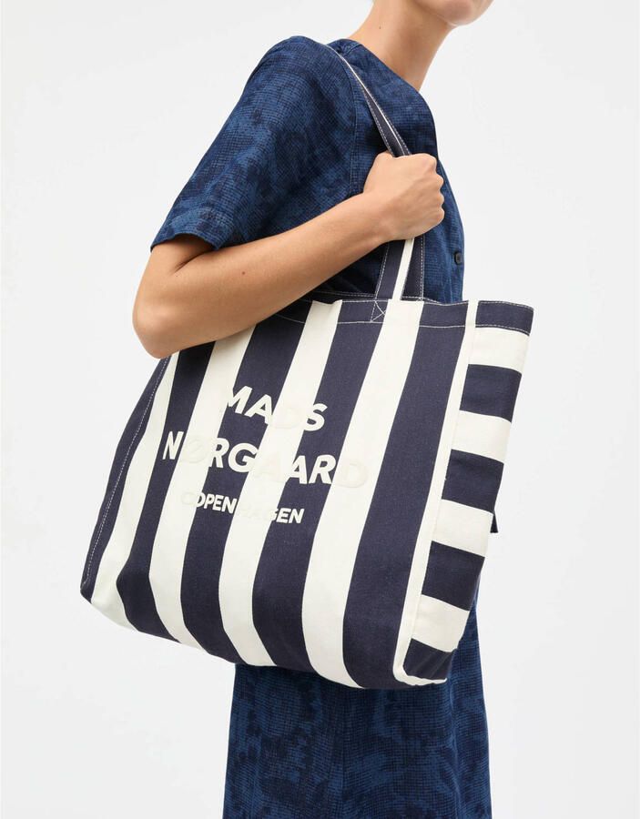 MADS NØRGAARD COPENHAGEN gestreepte shopper Boutiqno Athene donkerblauw ecru - Foto 3