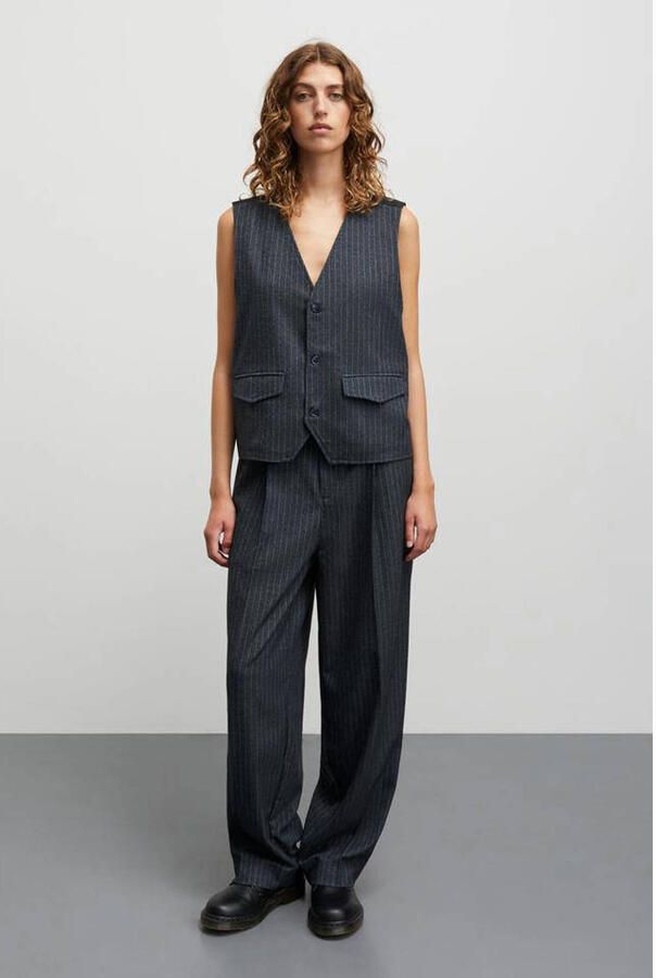 MADS NØRGAARD COPENHAGEN wide leg regular waist pantalon grijs melange