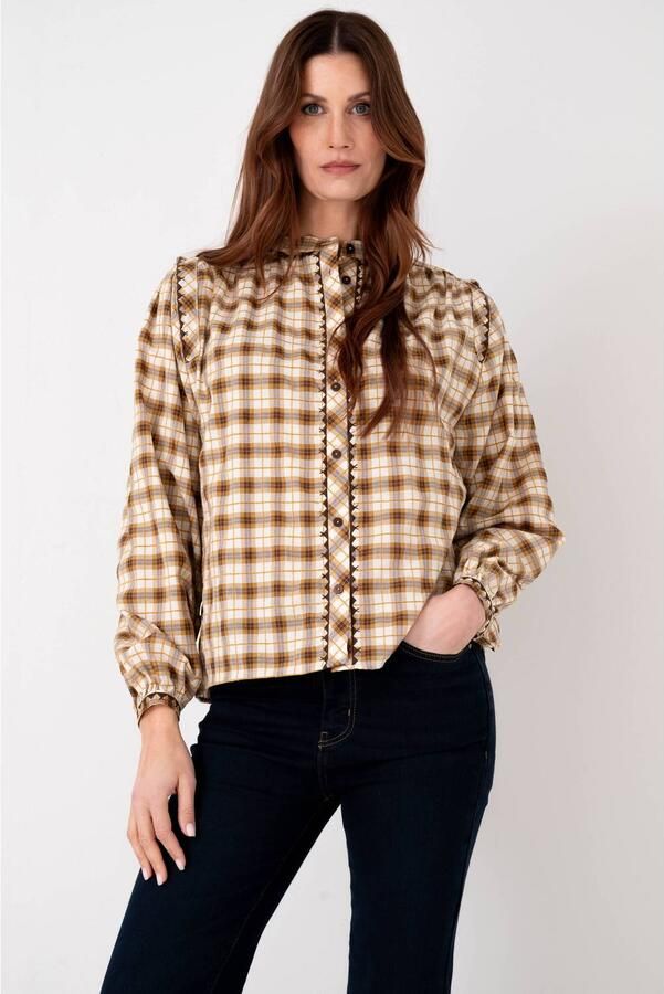 Maicazz & Zizo geruite blouse beige geel