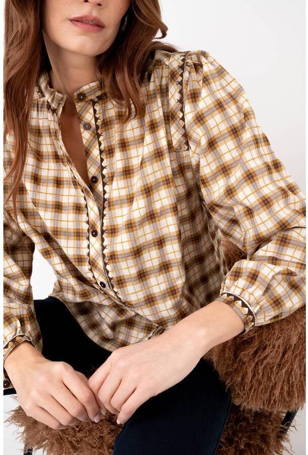 Maicazz & Zizo geruite blouse beige geel - Foto 2