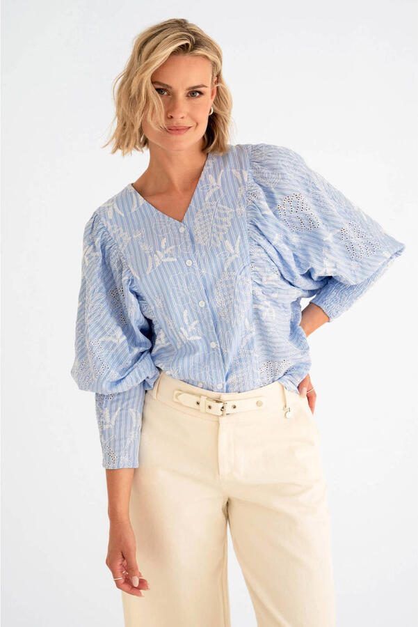 Maicazz & Zizo gestreepte blouse blauw broderie
