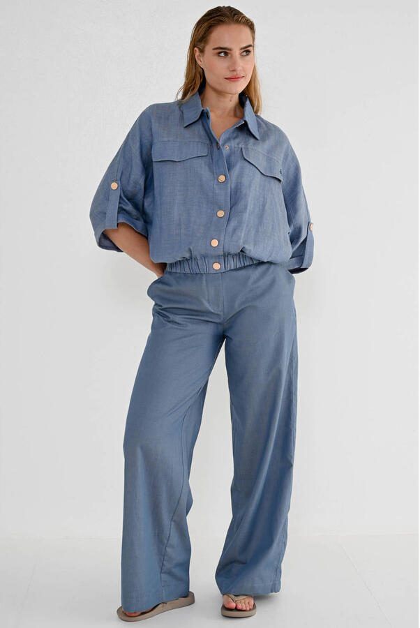 Maicazz & Zizo katoenen high wide leg broek blauw