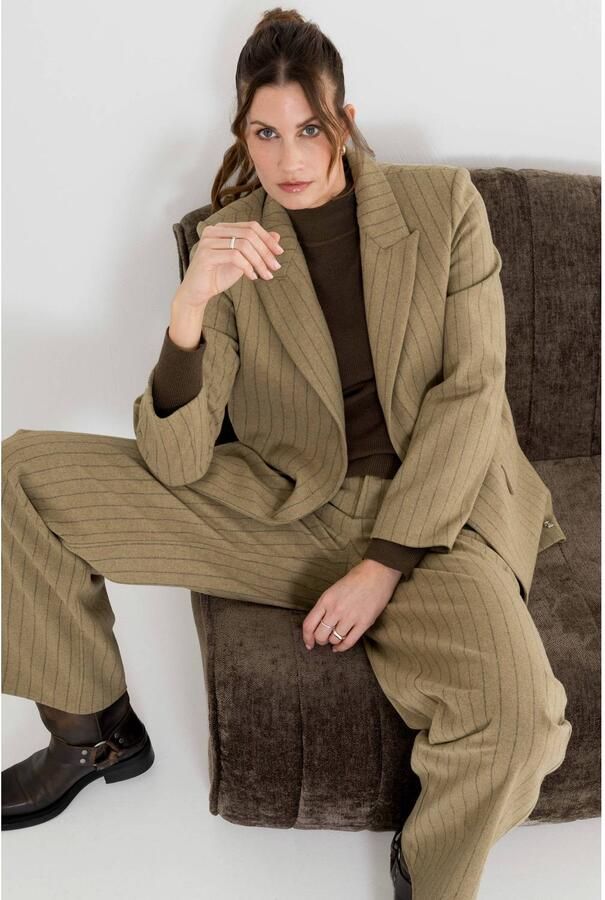 Maicazz & Zizo regular fit blazer met krijtstreep en wol groen - Foto 2