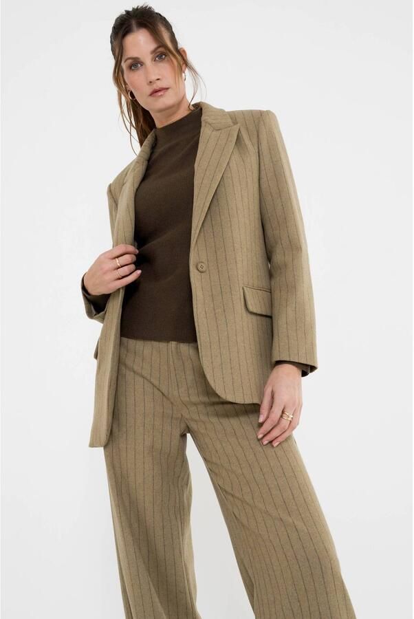 Maicazz & Zizo regular fit blazer met krijtstreep en wol groen