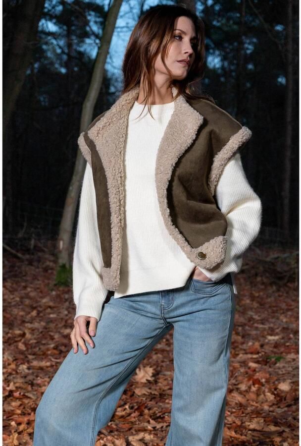Maicazz & Zizo suèdelook gilet met teddy details donkergroen - Foto 3