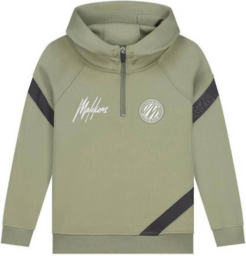 Malelions hoodie Sport Pre-Match met logo licht armygroen antraciet Sweater Jongens Polyester Capuchon 164