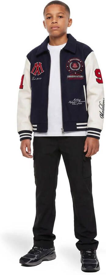 Malelions baseball jacket met patches en backprint donkerblauw