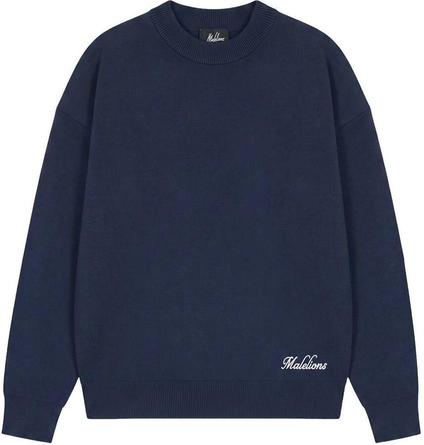 Malelions gebreide trui met logo marineblauw Jongens Katoen Ronde hals